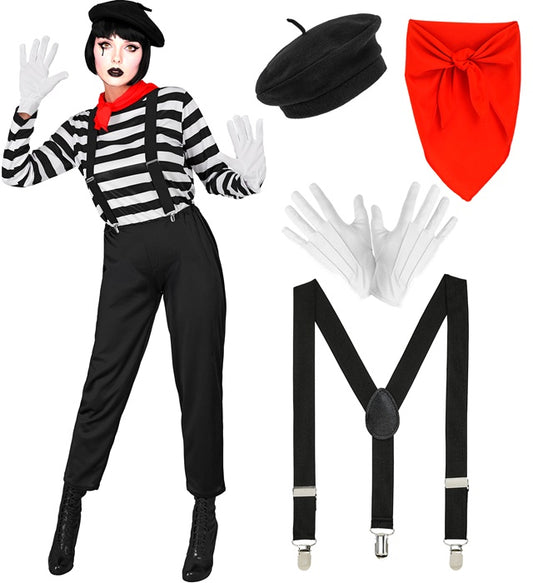 Mime Shirt, Pants, Braces, Neckscarf, Gloves, Hat