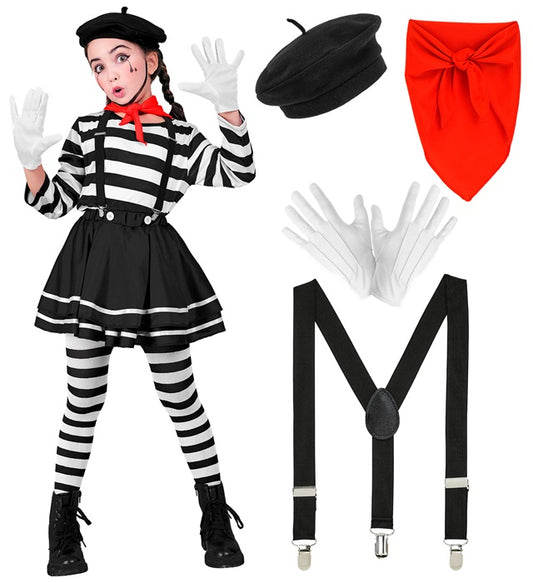 Mime Shirt, Skirt, Braces, Neckscarf, Gloves, Hat