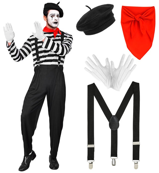 Mime Shirt, Pants, Braces, Neckscarf, Gloves, Hat