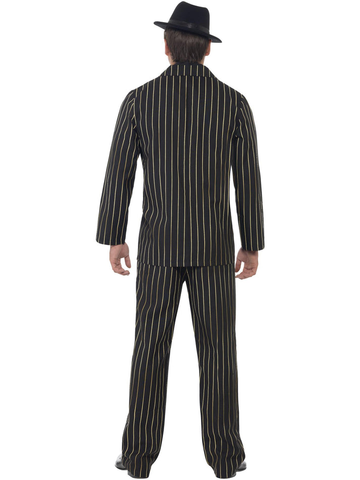 Gold Pinstripe Gangster Costume Mens Godfather Suit Jacket Trousers Shirt Front and Tie