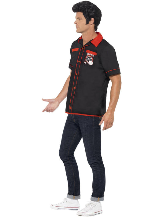 50s Bowling Shirt Black with Strike It Lucky Motifs Adult Costume Accessory 2