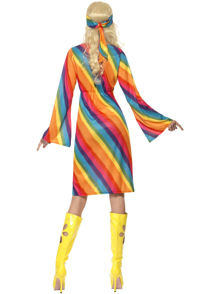 70s Rainbow Hippie Costume Ladies Dress and Headband