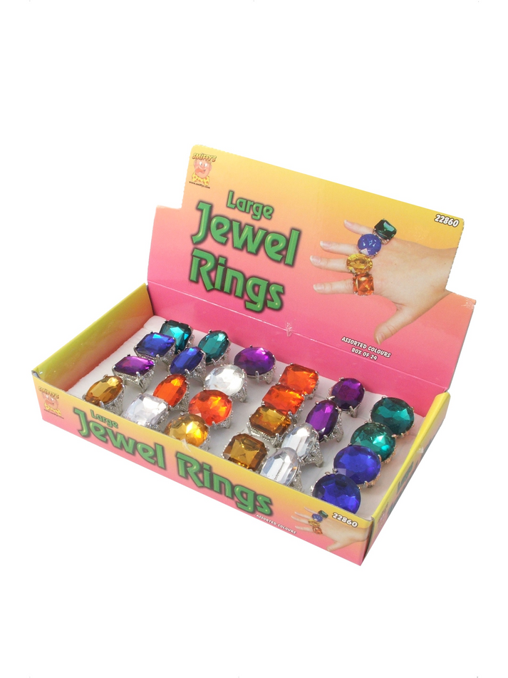 Assorted Colourful Jewel Rings Display Box of 24