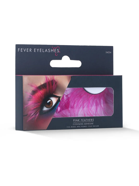 Eyelashes Pink with Feather Plumes Adult Costume Accessory Glue Included 2