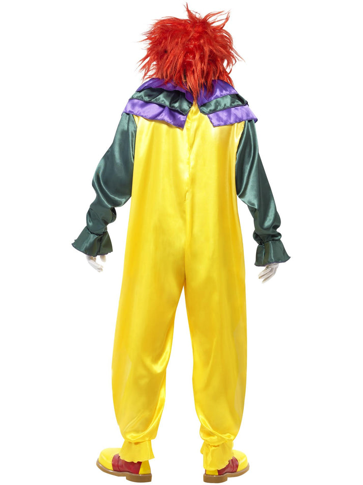 Classic Horror Clown Costume Adult Multi Coloured Jumpsuit and Mask with Red Hair