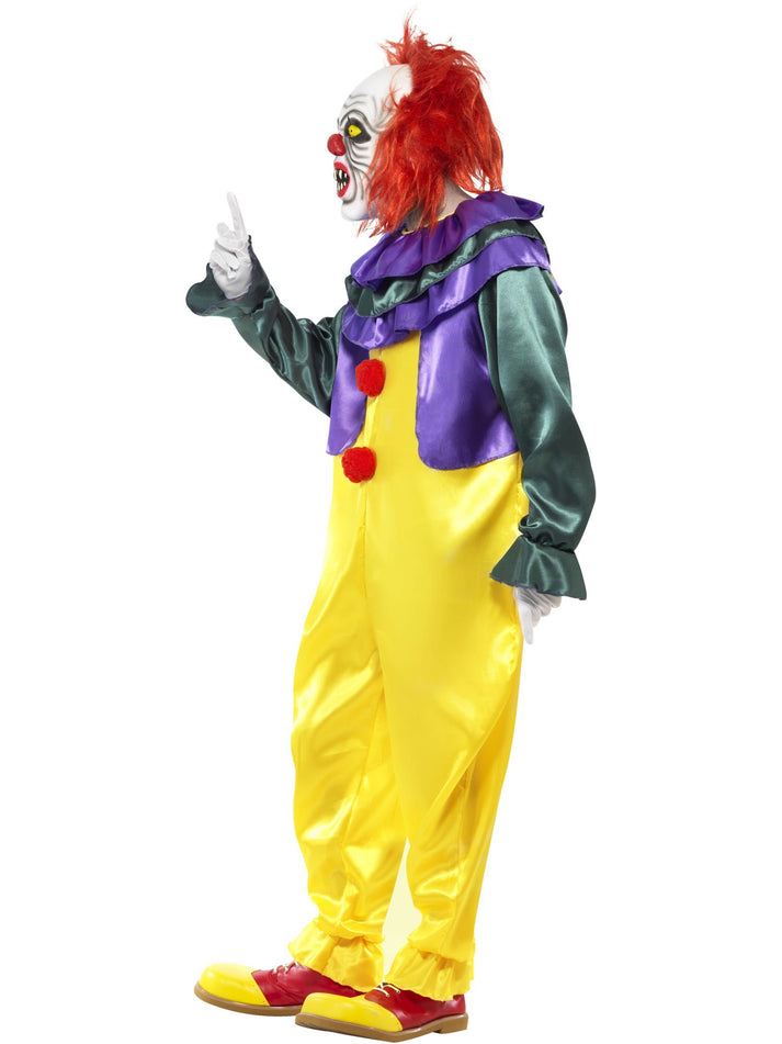 Classic Horror Clown Costume Adult Multi Coloured Jumpsuit and Mask with Red Hair