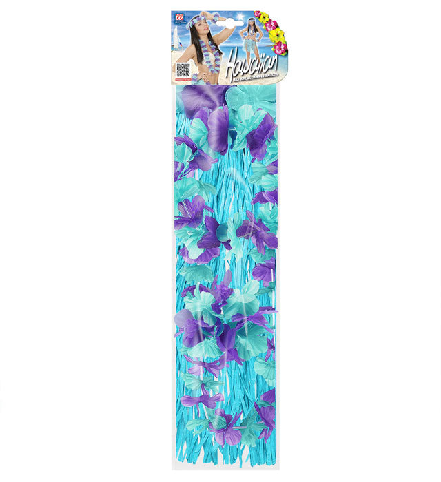 Blue Hawaiian Set Hula Skirt With Flower Belt, Flower Lei, Crown, 2 Bracelets