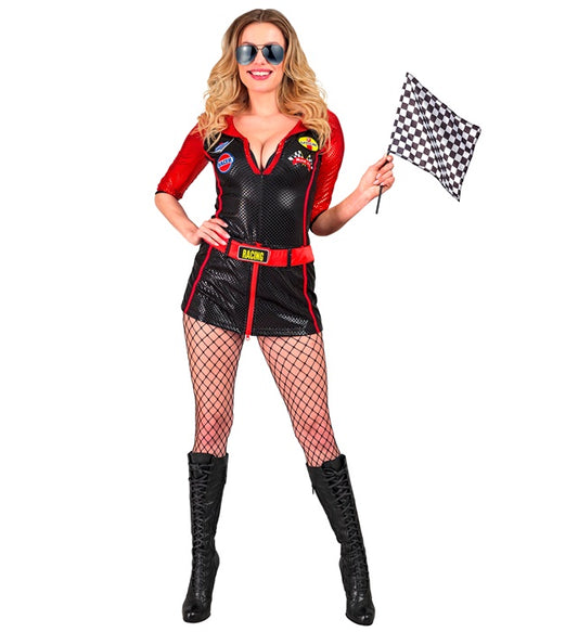Race Car Driver Bobysuit, Mini Skirt, Flag