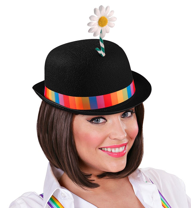 Black Clown Bowler Hat With Flower Felt