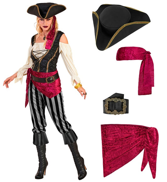 Pirate Shirt With Vest, Pants, Sash, Belt, Headband, Hat
