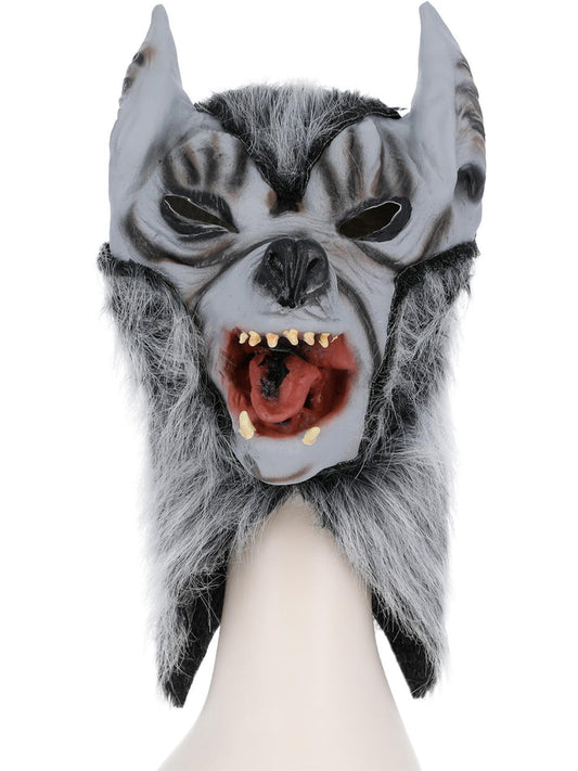 Silver Wolf Mask Adult Latex Full Overhead with Fur Horror Costume Accessory 2