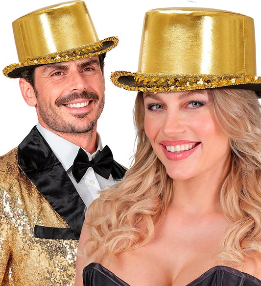 Gold Lamé Top Hat With Sequin Trim 11 Cm