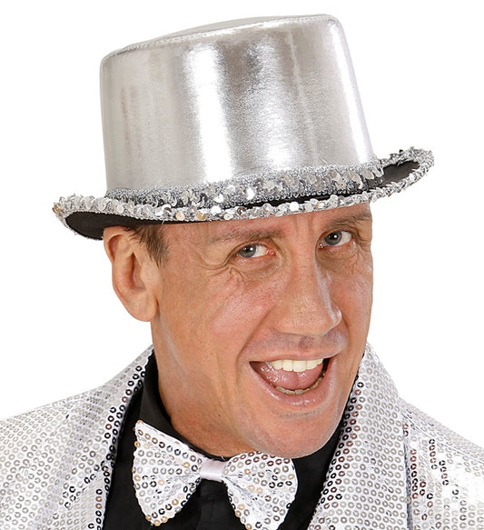 Slver Lamé Top Hat With Sequin Trim 11 Cm
