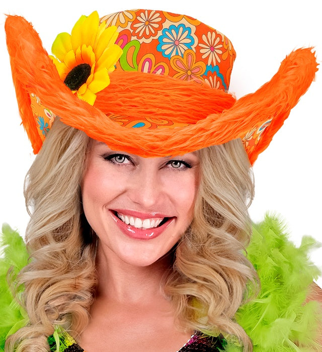 Ibiza Hat With Plush Trim & Sunflower Orange