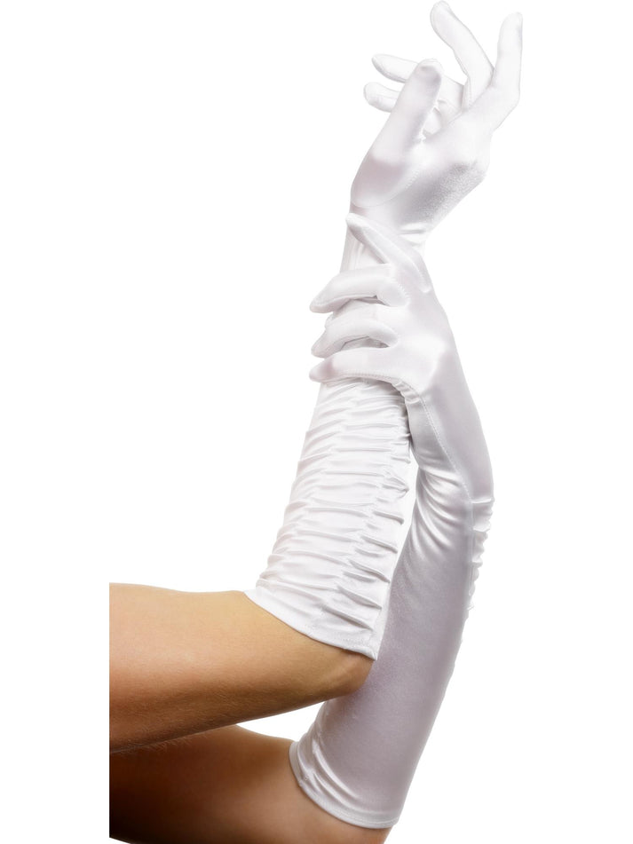 Temptress Gloves Long White Ruffled Glamourous Adult