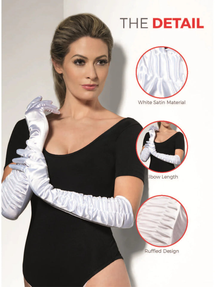 Temptress Gloves Long White Ruffled Glamourous Adult