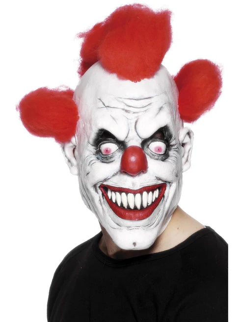 Clown Mask White Face Red Hair Scary Adult Halloween Costume Accessory