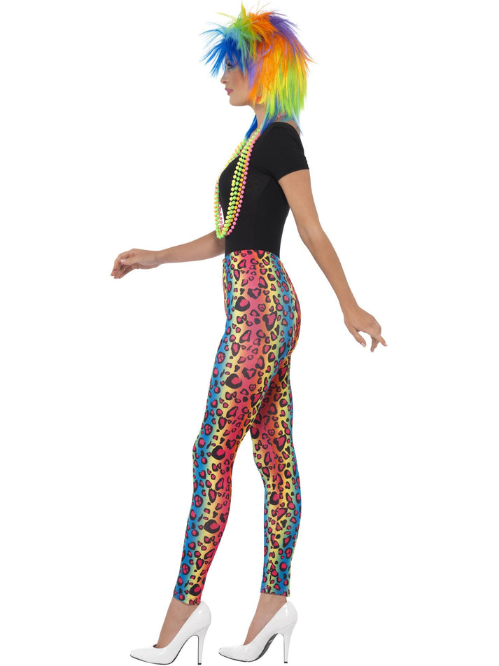 Neon Leopard Print Leggings Adult Multi Coloured 80s Costume Accessory