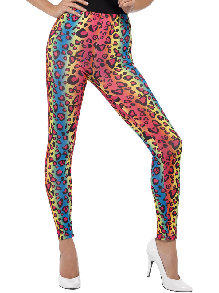 Neon Leopard Print Leggings Adult Multi Coloured 80s Costume Accessory