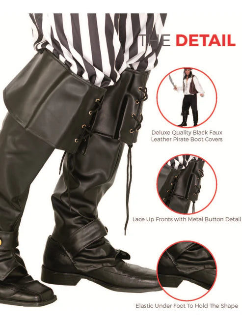 Pirate Boot Covers Black Adult Deluxe Costume Accessory