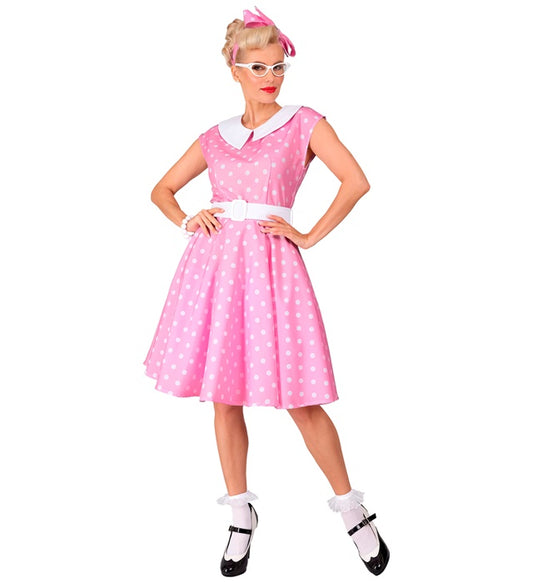 The 50S Rock'N'Roll Fashion Pink Dress With Petticoat, Belt, Headband