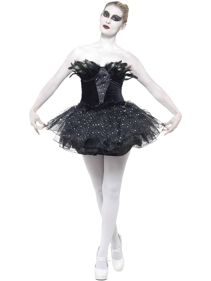 Gothic Swan Masquerade Costume Adult Black Sequin Ballerina Dress