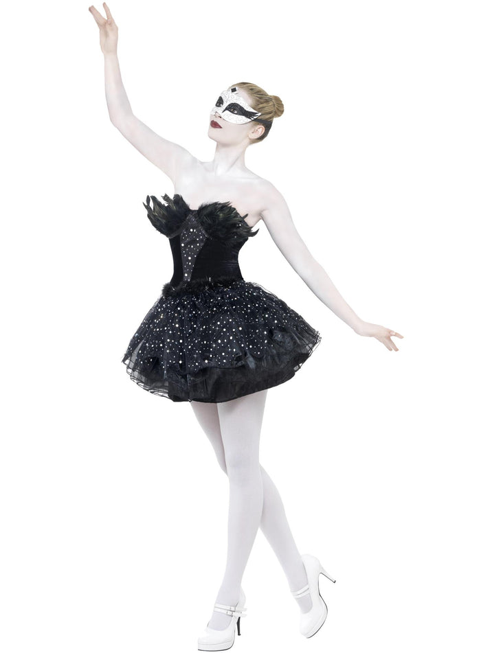 Gothic Swan Masquerade Costume Adult Black Sequin Ballerina Dress