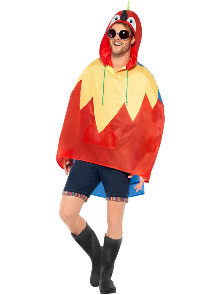 Parrot Party Poncho Adult Red Yellow Shower Resistant Festival Accessory