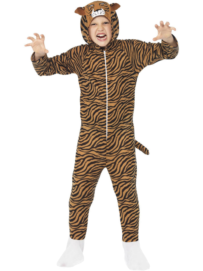 Tiger Costume Kids Orange Black Striped Hooded Jumpsuit