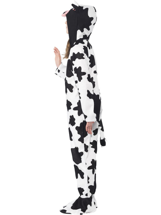 Cow Costume Kids White Black Hooded Jumpsuit Zip Front Feet Covers and Tail 2