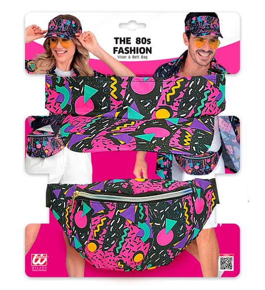 The 80S Funky Fashion- Funky Black Visor & Belt Bag