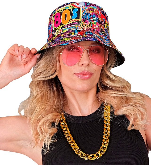The 80S Funky Fashion - Graffiti Bucket Hat, Glasses, Necklace