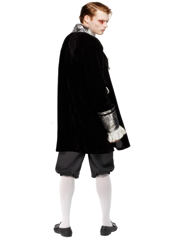 Fever Male Baroque Vampire Costume Adult Black Silver Jacket Trousers Cravat and Cummerbund