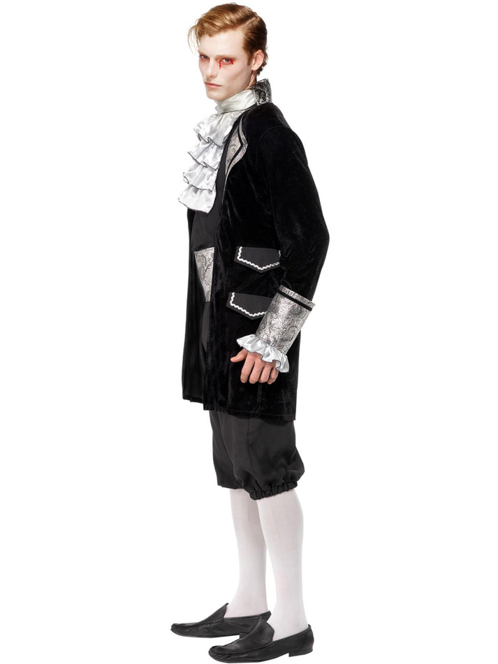 Fever Male Baroque Vampire Costume Adult Black Silver Jacket Trousers Cravat and Cummerbund