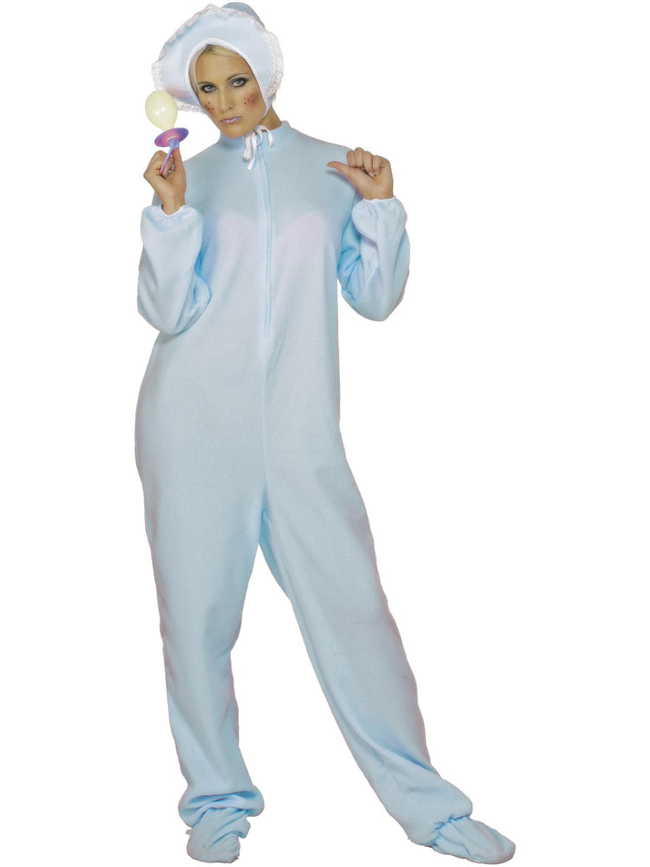 Baby Boy Romper Costume Blue with Fleece Bodysuit Bonnet and Bib