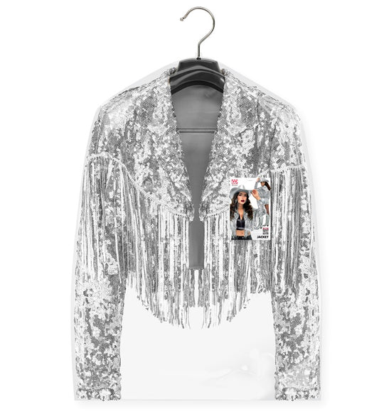 Jacket Sequin With Fringes Silver