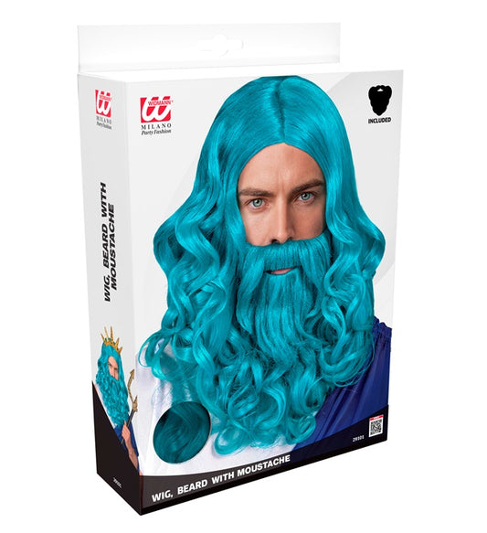 Poseidon/Neptune Wig With Beard & Moustache In Box