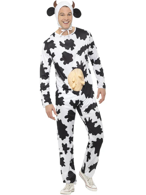 Cow Costume Adult Jumpsuit with Udders Headpiece