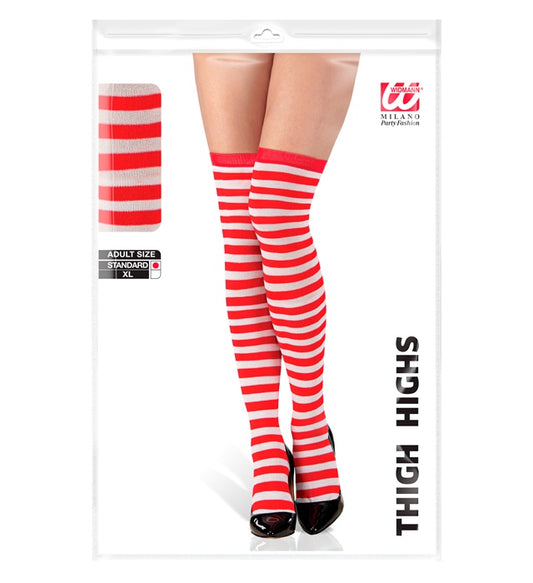 White-Red Striped Over The Knee Socks Heavy Quality