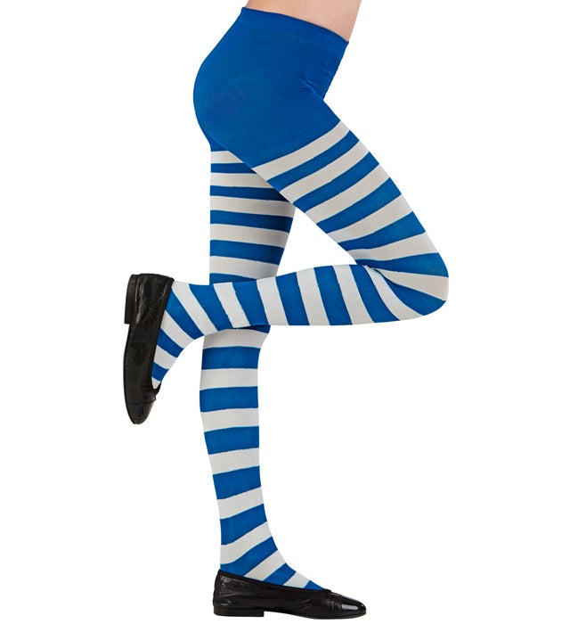White/Blue Striped Socks Pantyhose 75 Den Heavy Quality