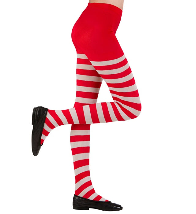 White/Red Striped Socks Pantyhose 75 Den Heavy Quality