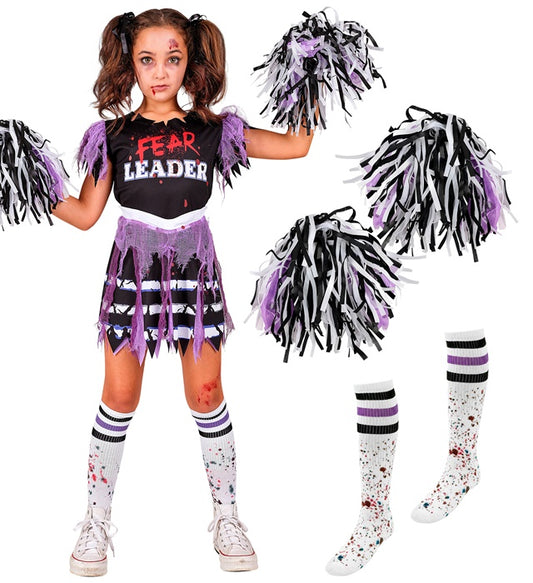 Zombie Cheerleader Dress, Socks, Pom Poms