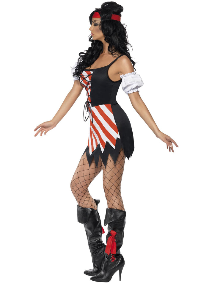 Pirate Costume Adult Red White Dress Sleeves Eye Patch and Headscarf