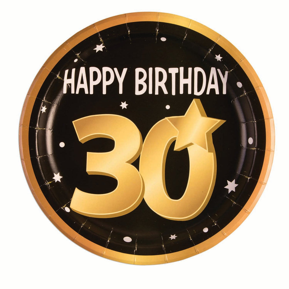 Size Chart 30th Birthday Paper Plates 9" 8 In Pkt