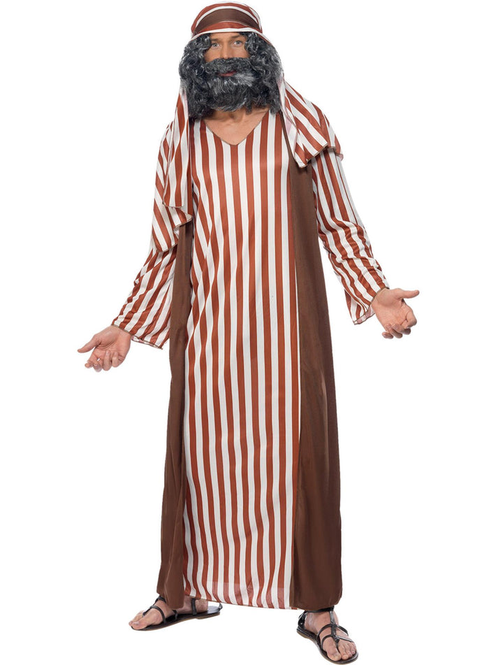 Shepherd Costume Adult Brown White Striped Robe and Headpiece