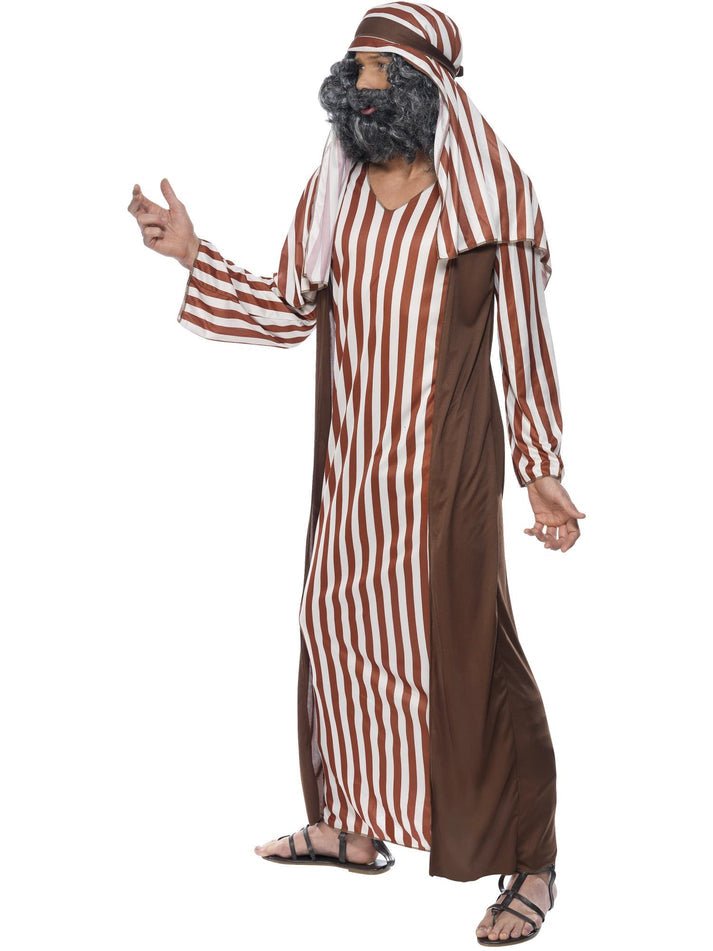 Shepherd Costume Adult Brown White Striped Robe and Headpiece