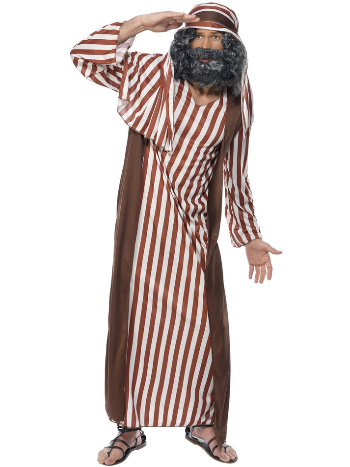 Shepherd Costume Adult Brown White Striped Robe and Headpiece