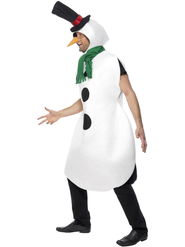 Snowman Costume Adult White Tabard Green Scarf Black Hat and Carrot Nose