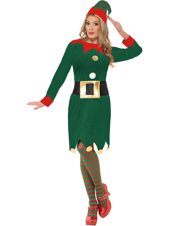 Elf Costume Adult Green Dress Hat and Belt Xmas Festive Costume