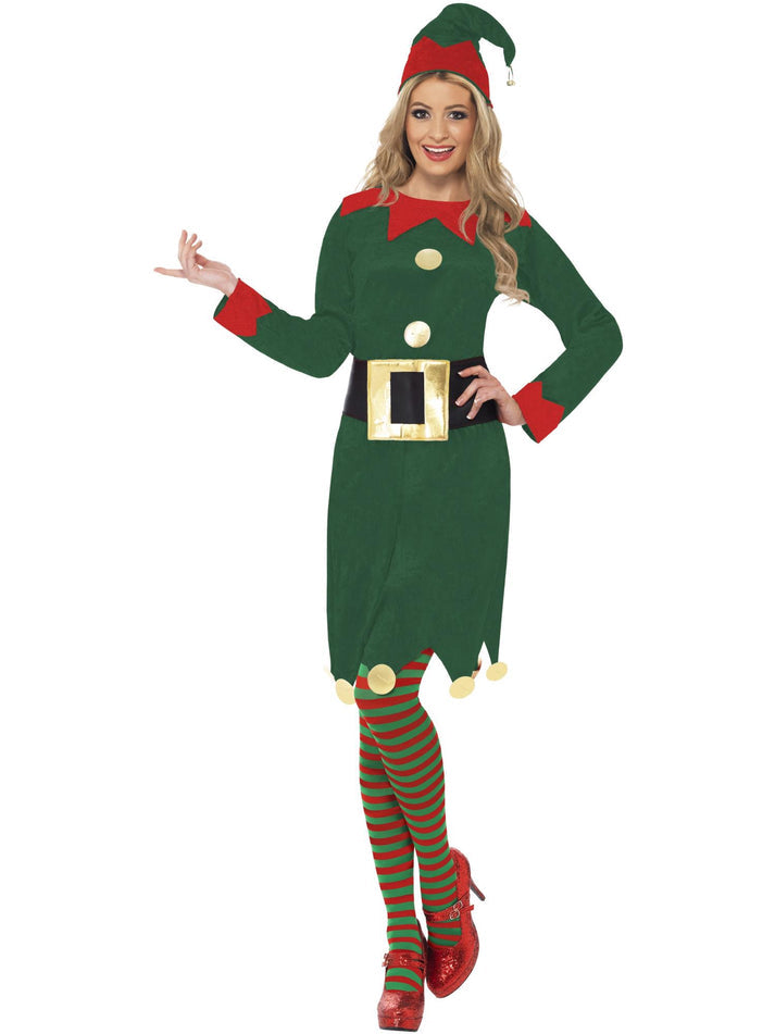 Elf Costume Adult Green Dress Hat and Belt Xmas Festive Costume